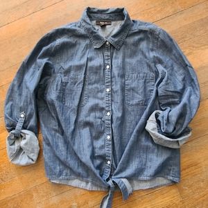 Chambray XL Tie Hem Button Blouse